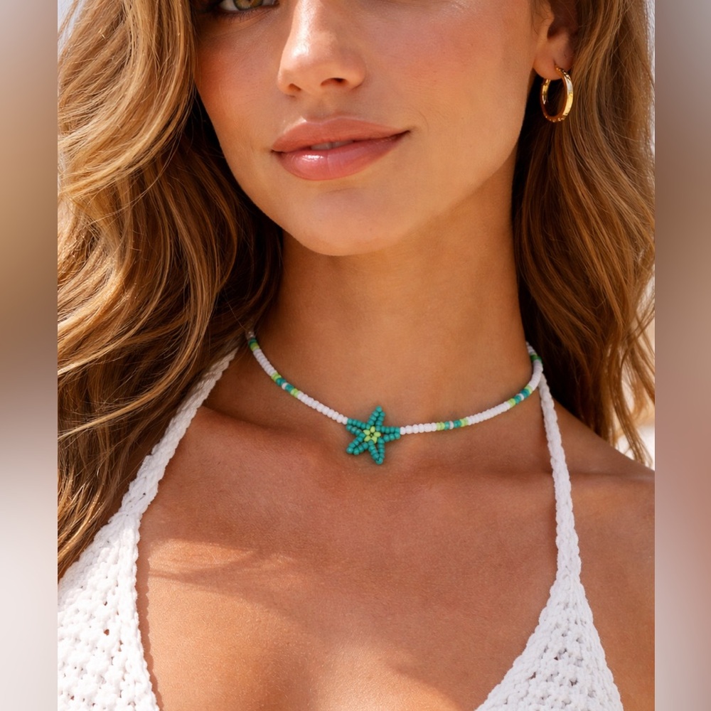 Handmade Beaded Starfish Choker Necklace